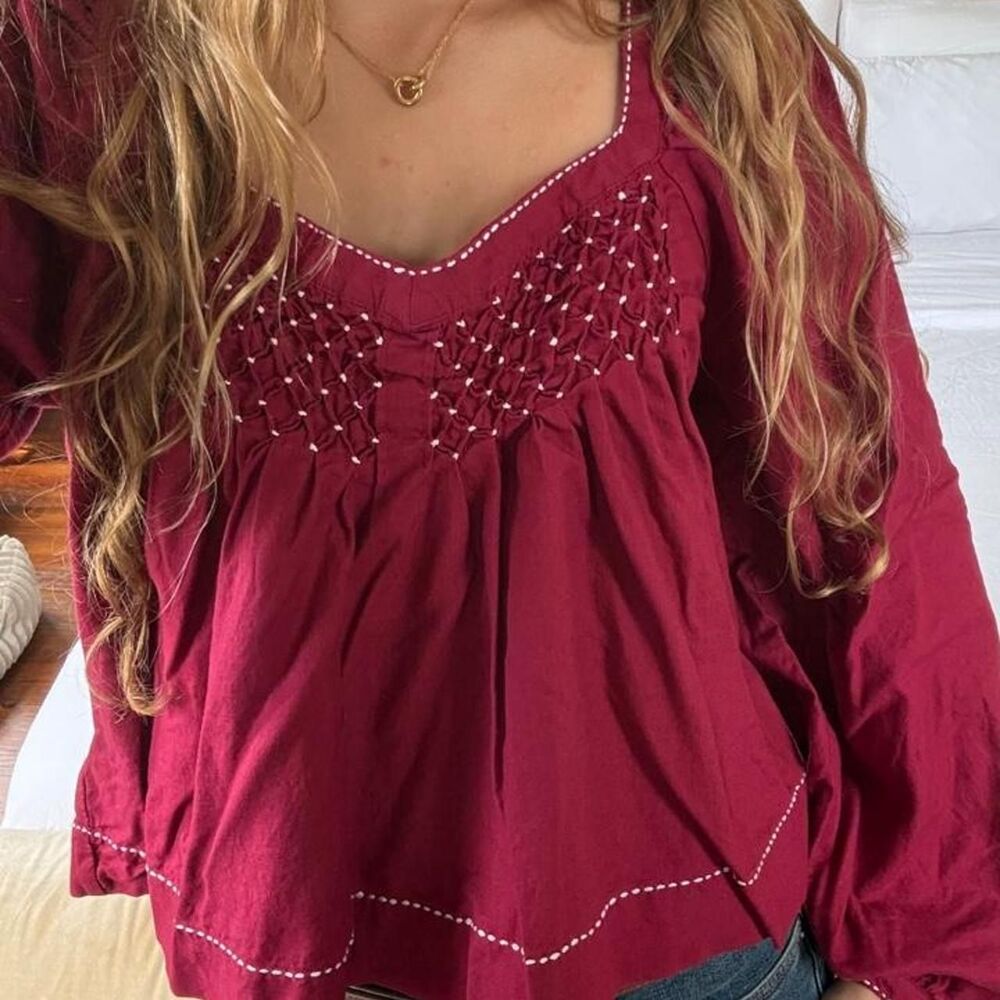 Loft Women's Burgundy and Pink Blouse